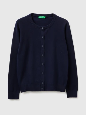 Benetton, Dark Blue Cardigan In Tricot Cotton, Size: XS, Dark Blue, Women United Colors of Benetton