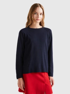 Benetton, Dark Blue Crew Neck Sweater In Cashmere And Wool Blend, size L, Dark Blue, Women United Colors of Benetton