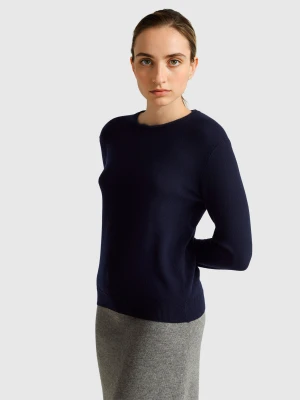 Benetton, Dark Blue Crew Neck Sweater In Pure Merino Wool, Size: XS, Dark Blue, Women United Colors of Benetton