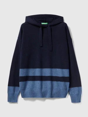 Benetton, Dark Blue Sweater In Cashmere Blend With Hood, Size: XXS, Dark Blue, Women United Colors of Benetton