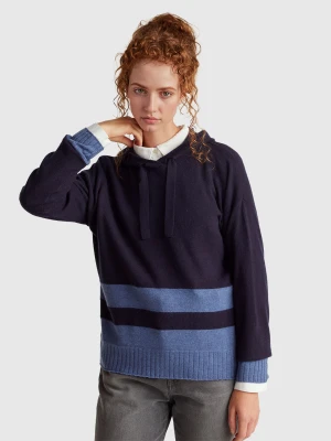 Benetton, Dark Blue Sweater In Cashmere Blend With Hood, Size: XXS, Dark Blue, Women United Colors of Benetton