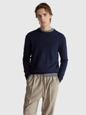 Benetton, Dark Blue Sweater In Pure Merino Wool, Size: XS, Dark Blue, Men United Colors of Benetton