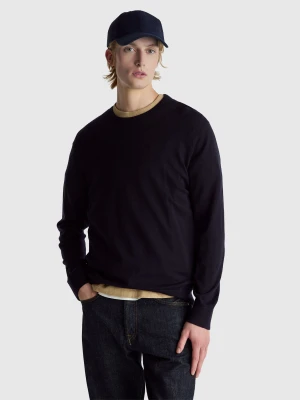 Benetton, Dark Blue Sweater In Pure Merino Wool, Size: XS, Dark Blue, Men United Colors of Benetton