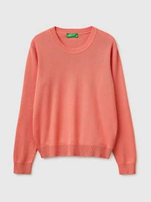 Benetton, Dark Blue Sweater In Tricot Cotton, Size: XS, Peach, Women United Colors of Benetton
