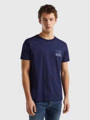 Benetton, Dark Blue T-shirt In Organic Cotton With Logo Print, size L, Dark Blue, Men United Colors of Benetton