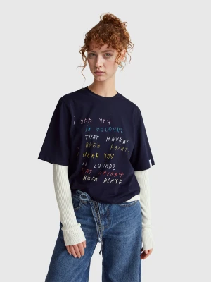 Benetton, Dark Blue T-shirt With Coco Capitán Print, Size: XS, Dark Blue, Women United Colors of Benetton