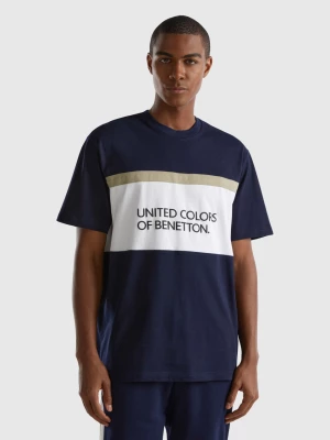 Benetton, Dark Blue T-shirt With Logo Band, size XXXL, Dark Blue, Men United Colors of Benetton