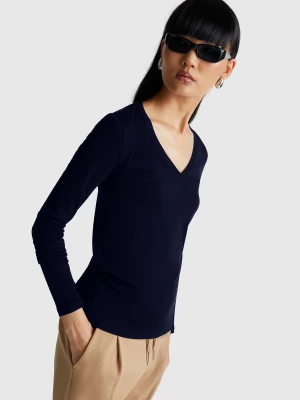 Benetton, Dark Blue T-shirt With V-neck, Size: XXS, Dark Blue, Women United Colors of Benetton
