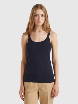 Benetton, Dark Blue Tank Top In Pure Cotton, size L, Dark Blue, Women United Colors of Benetton