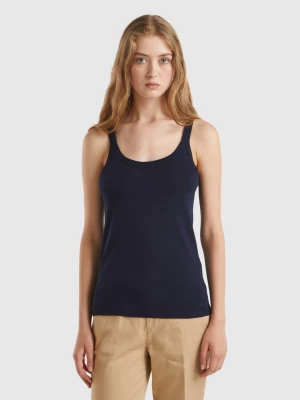 Benetton, Dark Blue Tank Top In Pure Cotton, size M, Dark Blue, Women United Colors of Benetton