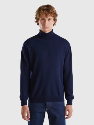 Benetton, Dark Blue Turtleneck In Pure Merino Wool, size XS, Dark Blue, Men United Colors of Benetton