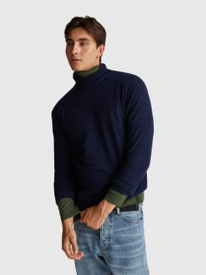 Benetton, Dark Blue Turtleneck In Pure Merino Wool, Size: XS, Dark Blue, Men United Colors of Benetton