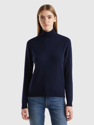 Benetton, Dark Blue Turtleneck Sweater In Pure Merino Wool, size S, Dark Blue, Women United Colors of Benetton