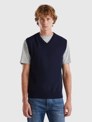 Benetton, Dark Blue Vest In Pure Merino Wool, Size: XS, Dark Blue, Men United Colors of Benetton