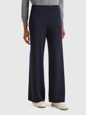 Benetton, Dark Blue Wide Leg Trousers In Cashmere And Wool Blend, size L, Dark Blue, Women United Colors of Benetton