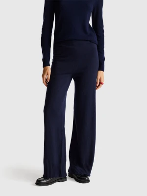 Benetton, Dark Blue Wide Leg Trousers In Cashmere And Wool Blend, Size: XL, Dark Blue, Women United Colors of Benetton