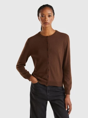 Benetton, Dark Brown Cardigan In Wool And Cashmere Blend, size L, Dark Brown, Women United Colors of Benetton