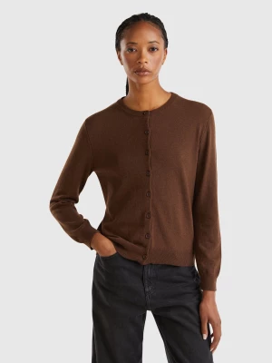 Benetton, Dark Brown Cardigan In Wool And Cashmere Blend, size L, Dark Brown, Women United Colors of Benetton