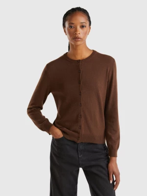 Benetton, Dark Brown Cardigan In Wool And Cashmere Blend, size XS, Dark Brown, Women United Colors of Benetton