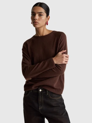 Benetton, Dark Brown Crew Neck Sweater In Cashmere And Wool Blend, Size: XXS, Dark Brown, Women United Colors of Benetton