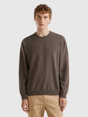 Benetton, Dark Brown Crew Neck Sweater In Pure Merino Wool, size S, Dark Brown, Men United Colors of Benetton