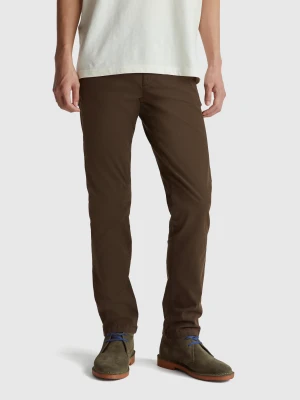 Benetton, Dark Brown Slim Fit Chinos, Size: 58, Brown, Men United Colors of Benetton