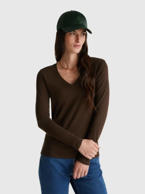 Benetton, Dark Brown T-shirt With V-neck, size XXS, Brown, Women United Colors of Benetton
