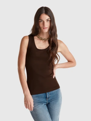 Benetton, Dark Brown Tank Top In Pure Cotton, size XXS, Brown, Women United Colors of Benetton
