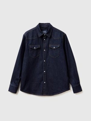 Benetton, Dark Denim Western Shirt, Size: XL, Dark Blue, Men United Colors of Benetton