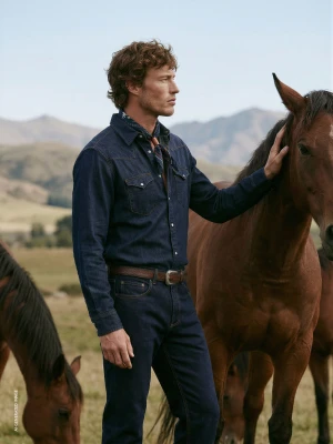 Benetton, Dark Denim Western Shirt, Size: XL, Dark Blue, Men United Colors of Benetton