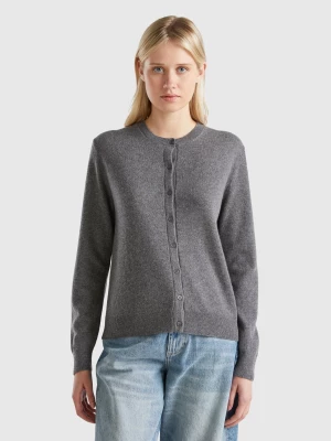 Benetton, Dark Gray Cardigan In Pure Cashmere, size L, Dark Gray, Women United Colors of Benetton