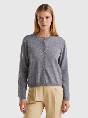Benetton, Dark Gray Cardigan In Pure Merino Wool, Size: XXS, Dark Gray, Women United Colors of Benetton
