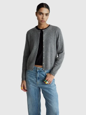 Benetton, Dark Gray Cardigan In Pure Merino Wool, Size: XXS, Dark Gray, Women United Colors of Benetton