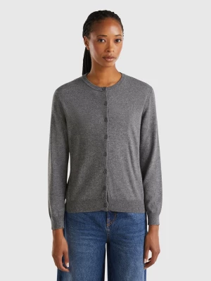 Benetton, Dark Gray Cardigan In Wool And Cashmere Blend, size M, Dark Gray, Women United Colors of Benetton