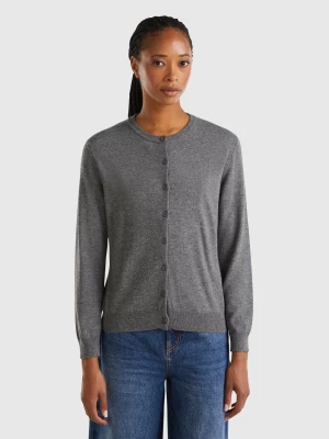 Benetton, Dark Gray Cardigan In Wool And Cashmere Blend, size S, Dark Gray, Women United Colors of Benetton