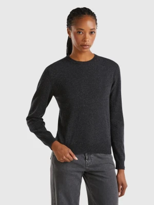 Benetton, Dark Gray Crew Neck Sweater In Merino Wool, size XS, Dark Gray, Women United Colors of Benetton