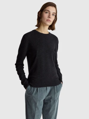Benetton, Dark Gray Crew Neck Sweater In Merino Wool, Size: XXS, Dark Gray, Women United Colors of Benetton