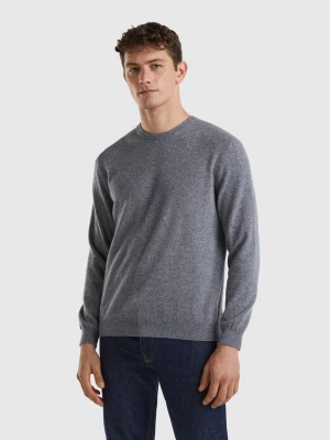 Benetton, Dark Gray Crew Neck Sweater In Pure Merino Wool, size M, Dark Gray, Men United Colors of Benetton