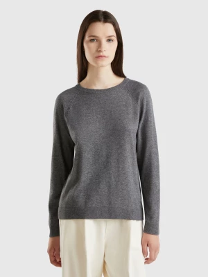 Benetton, Dark Gray Crew Neck Sweater In Wool And Cashmere Blend, size M, Dark Gray, Women United Colors of Benetton