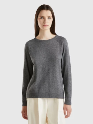 Benetton, Dark Gray Crew Neck Sweater In Wool And Cashmere Blend, size S, Dark Gray, Women United Colors of Benetton