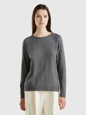 Benetton, Dark Gray Crew Neck Sweater In Wool And Cashmere Blend, size S, Dark Gray, Women United Colors of Benetton