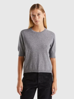 Benetton, Dark Gray Short Sleeve Sweater In Pure Merino Wool, size L, Dark Gray, Women United Colors of Benetton