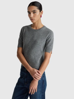 Benetton, Dark Gray Short Sleeve Sweater In Pure Merino Wool, Size: XXS, Dark Gray, Women United Colors of Benetton