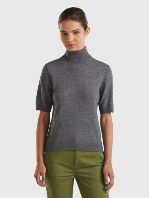 Benetton, Dark Gray Short Sleeve Turtleneck In Cashmere Blend, size L, Dark Gray, Women United Colors of Benetton