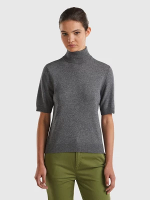 Benetton, Dark Gray Short Sleeve Turtleneck In Cashmere Blend, size M, Dark Gray, Women United Colors of Benetton