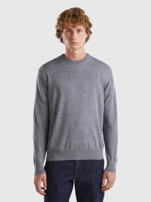 Benetton, Dark Gray Sweater In Pure Merino Wool, size L, Dark Gray, Men United Colors of Benetton