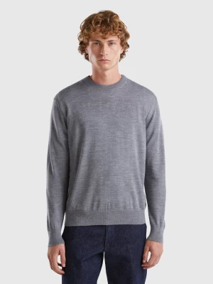 Benetton, Dark Gray Sweater In Pure Merino Wool, size M, Dark Gray, Men United Colors of Benetton