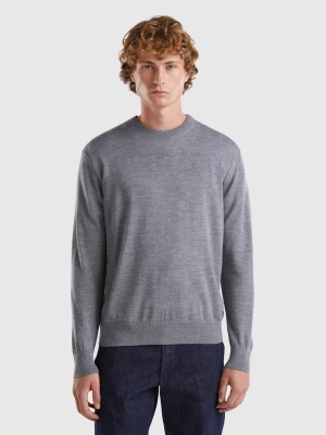 Benetton, Dark Gray Sweater In Pure Merino Wool, size S, Dark Gray, Men United Colors of Benetton