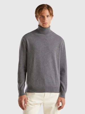 Benetton, Dark Gray Turtleneck In Pure Cashmere, size L, Dark Gray, Men United Colors of Benetton