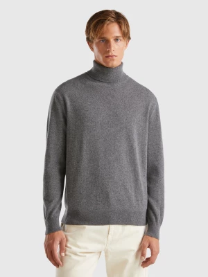 Benetton, Dark Gray Turtleneck In Pure Cashmere, size XS, Dark Gray, Men United Colors of Benetton